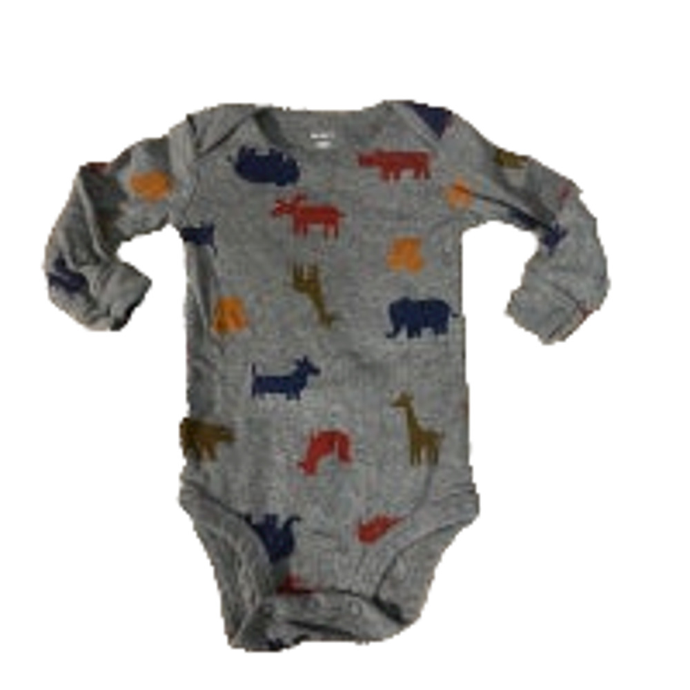Carter's Gray Multi Color Animal Long Sleeve One Piece Boys Baby Sz 12M